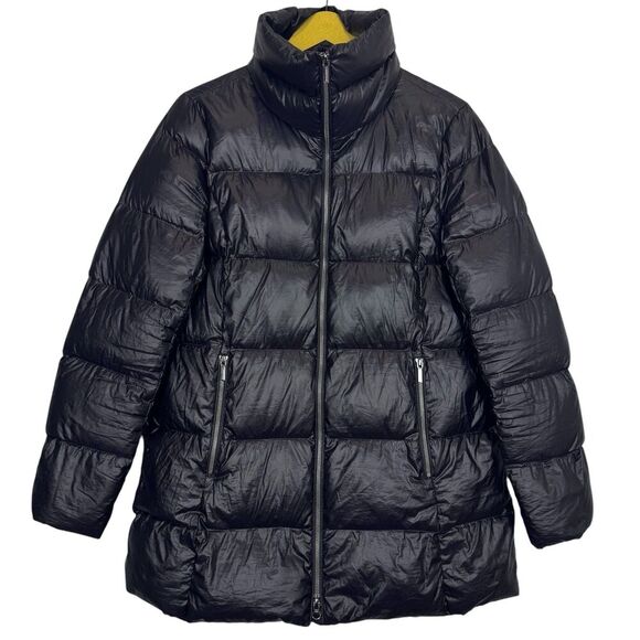 Lands End Mid Length Down Filled Coat Size S Black Quilted Puffer Jacket - Picture 1 of 10